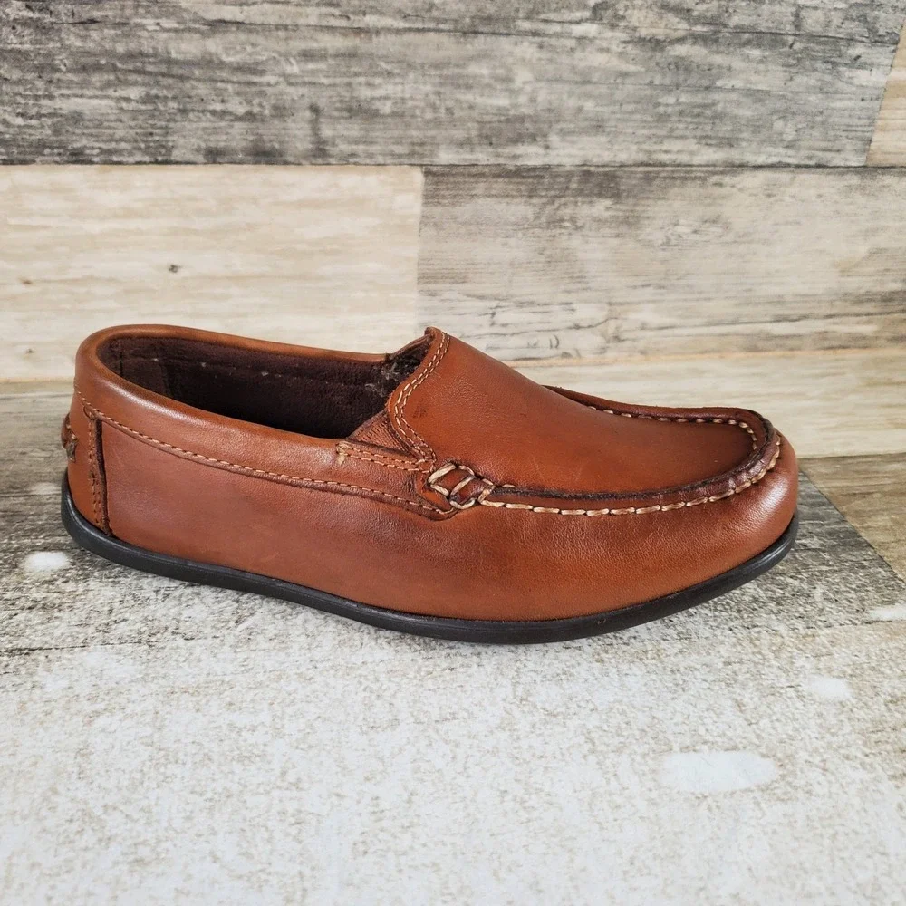 Florsheim Jasper Venetian Kids Boys Loafers Sz 12.5 W Saddle Tan Leather Moc Toe
